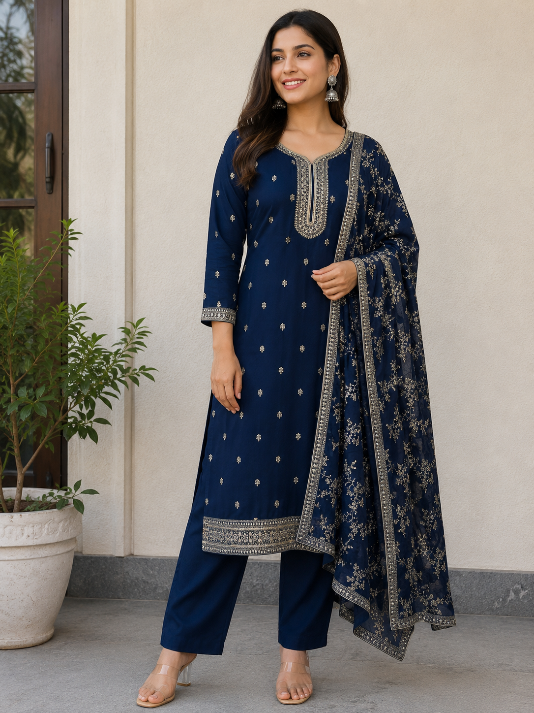 Magenta Vichitra Silk Zari 3-Piece Set