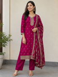 Magenta Vichitra Silk Zari 3-Piece Set