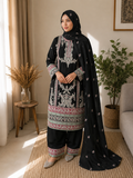 Black Embroidered Pakistani Suit 3-Piece Set
