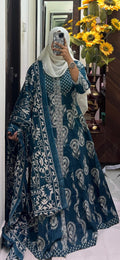 Teal Paisley Coat Maxi 2-Piece Set with Dupatta
