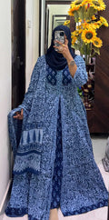 Navy Blue Floral Coat Maxi 2-Piece Set with Dupatta