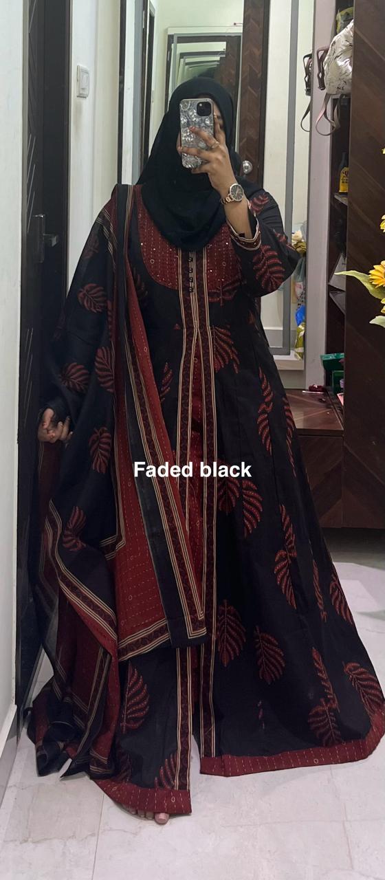 Faded Black Coat Maxi 2-Piece Set with Dupatta
