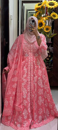 Pink Floral Coat Maxi 2-Piece Set with Dupatta